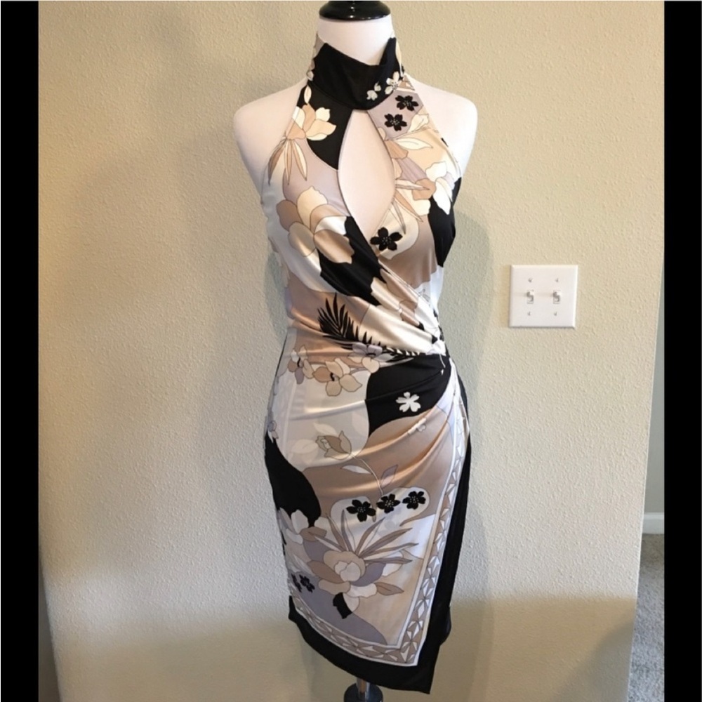 Japanese Silky Padded Keyhole Oriental wrap dress XS